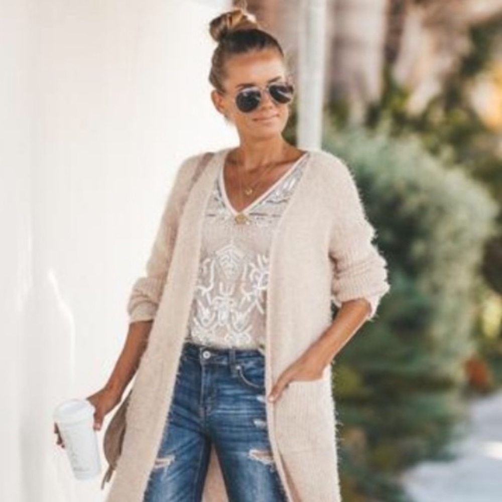 VICI Fuzzy Long Pocketed Cardigan